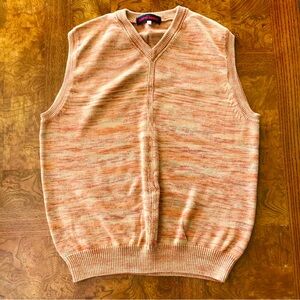 Vintage Mens V-Neck Rust Orange Sweater Vest Pullover Size Large Cotton